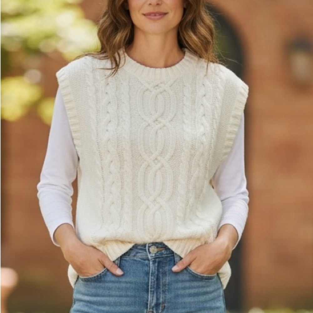 Liz Claiborne White Cable Knit‎ Sleeveless Sweater XL